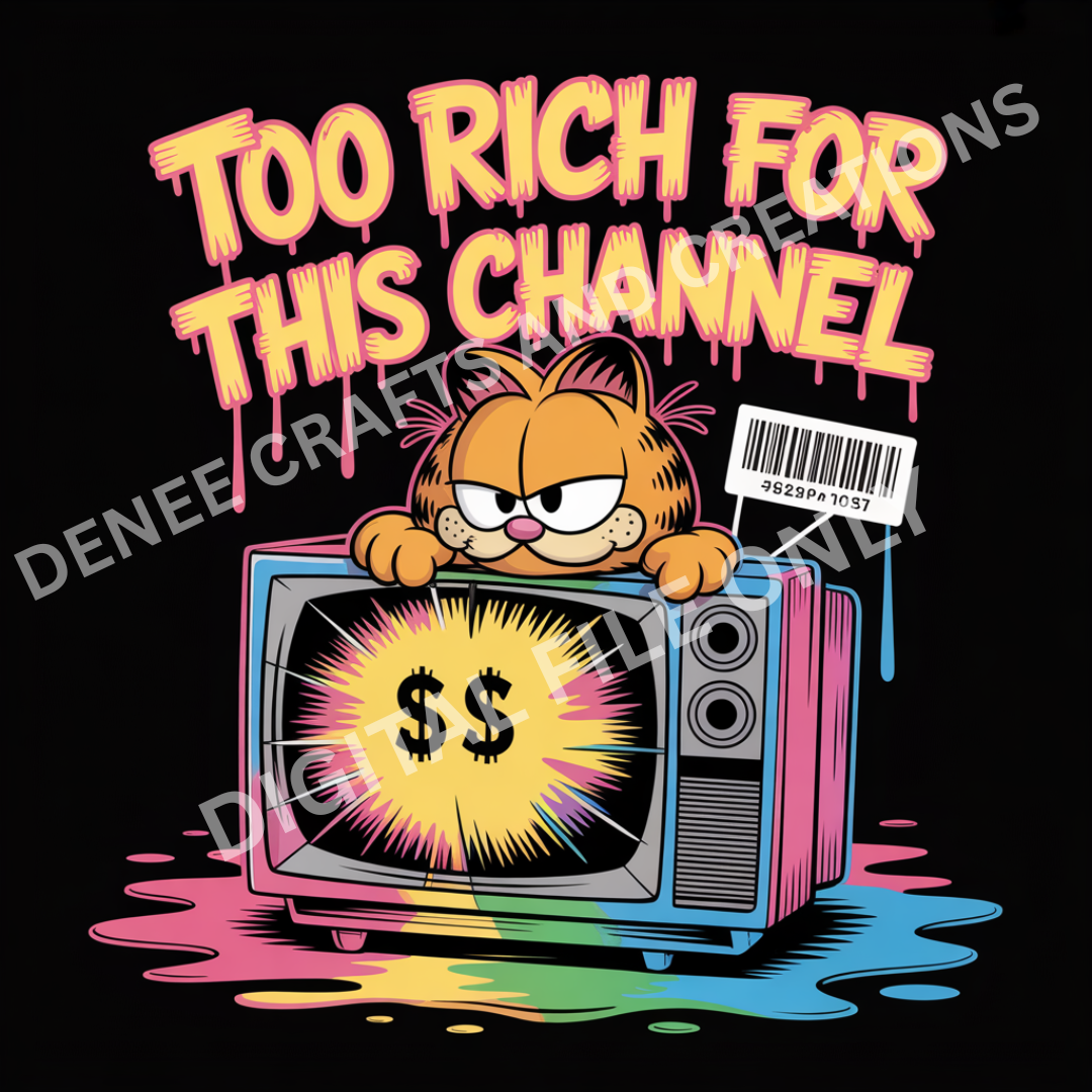 Too Rich For This Channel Digital Tumbler Wrap | Retro TV Cat Money Eyes Graffiti Art