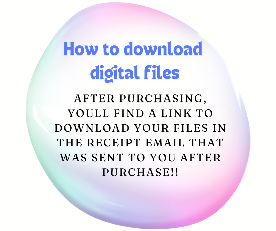 Instructions on how to download digital files with a colorful gradient background