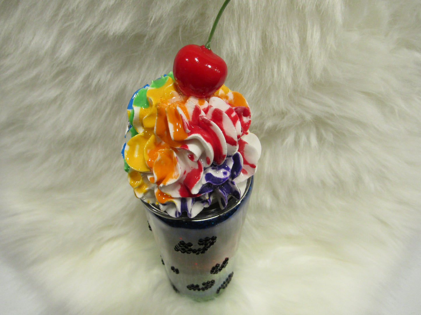 Custom “Mardi Gras Pride” Rainbow Rhinestone Tumbler with Whipped Cream Topper