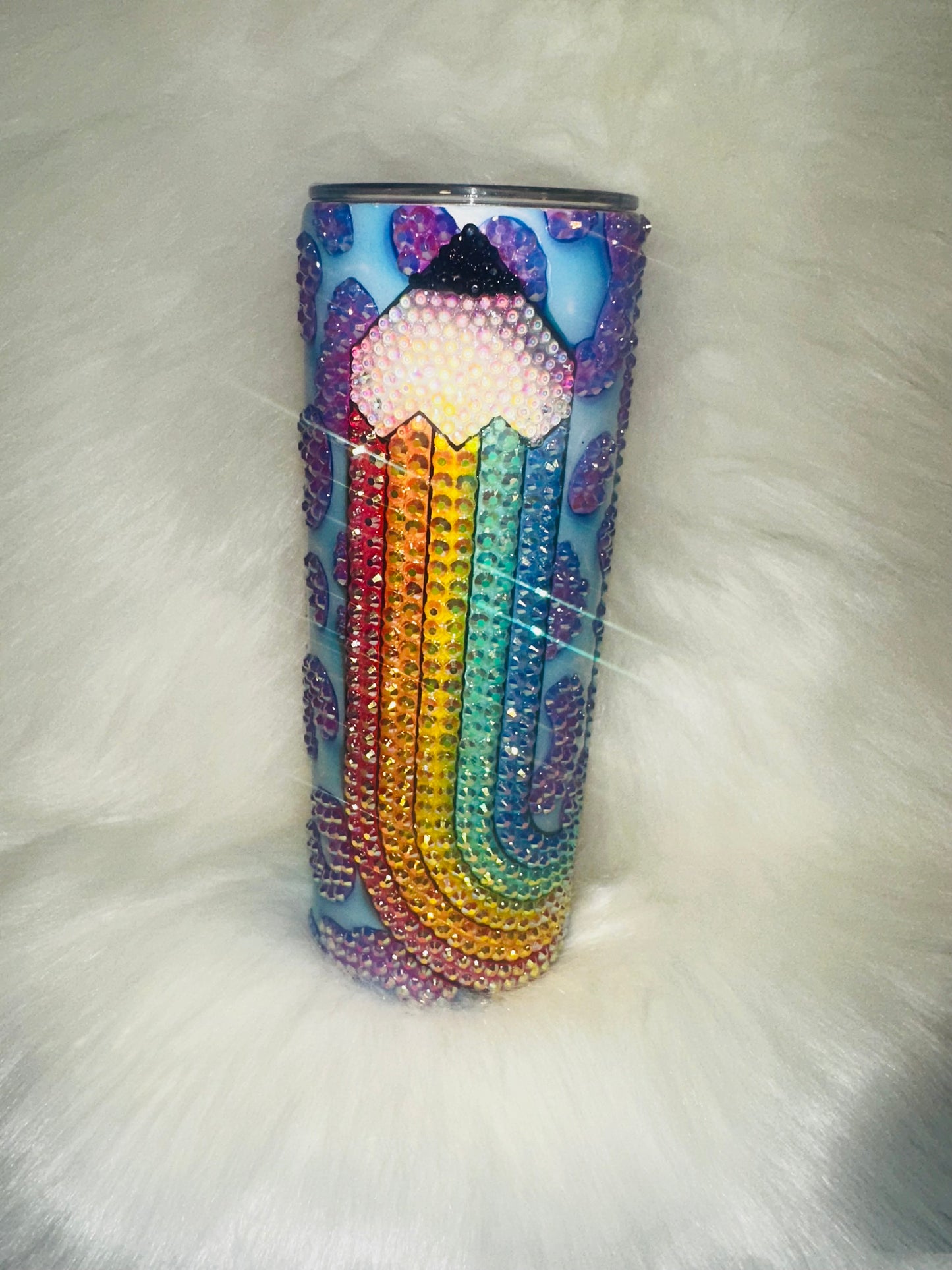 Rainbow Teacher Sublimation Cup with Rhinestone Finish | Personalized Teacher Gift | Custom Sticker Paper Design