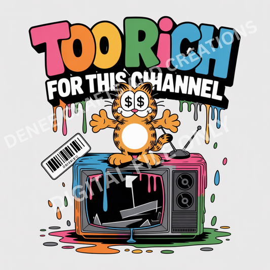 Too Rich For This Channel Digital Tumbler Wrap | Retro TV Cat Money Eyes Graffiti Art