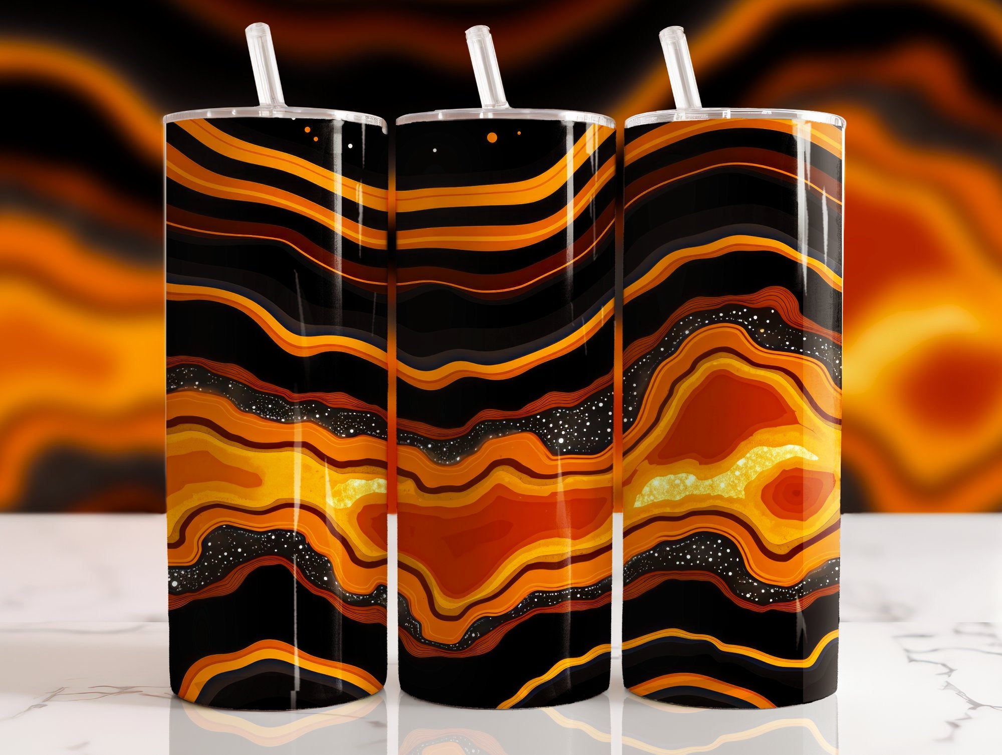 Luxury Black & Gold Geode Tumbler | Marble Agate Alcohol Ink Design | 20oz Skinny Stainless Steel Tumbler