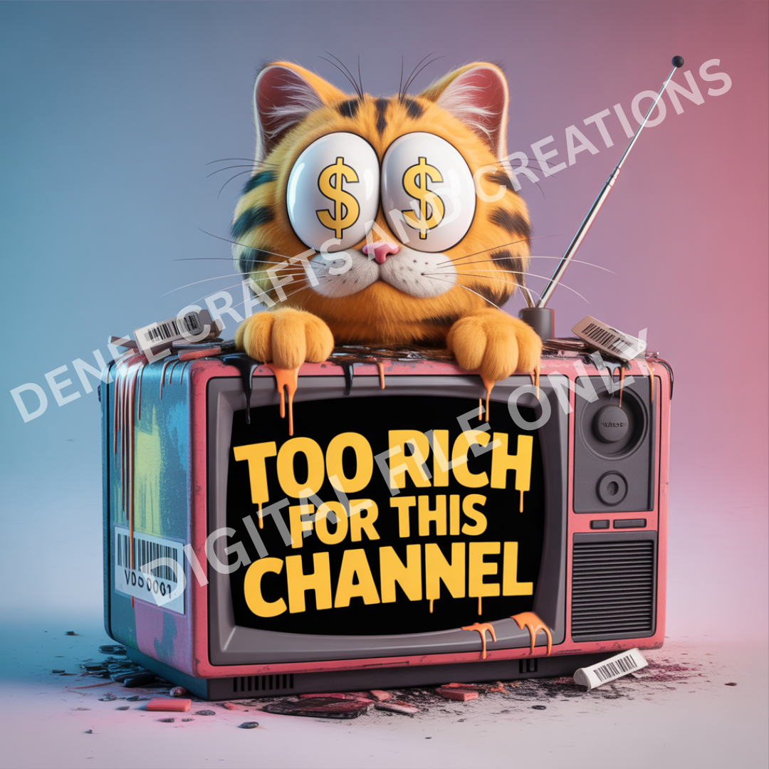 Too Rich For This Channel Digital Tumbler Wrap | Retro TV Cat Money Eyes Graffiti Art
