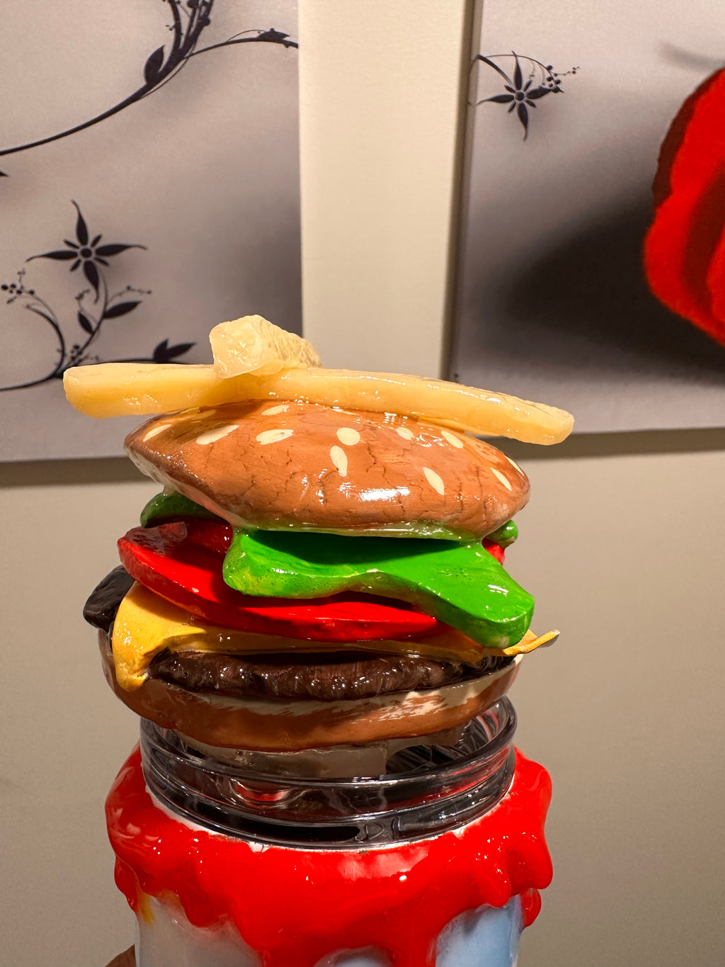 Burger King Inspired 3D Tumbler – Hand Sculpted Food Topper – 20oz Epoxy Custom Cup – Realistic Burger & Fries Lid – Unique Handmade Gift