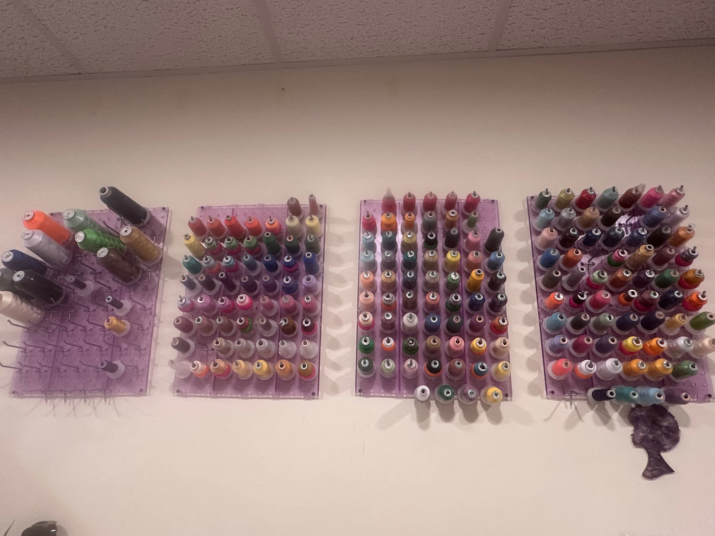 “Embroidery Thread Spools – Large & Small with Shelving Organizer”