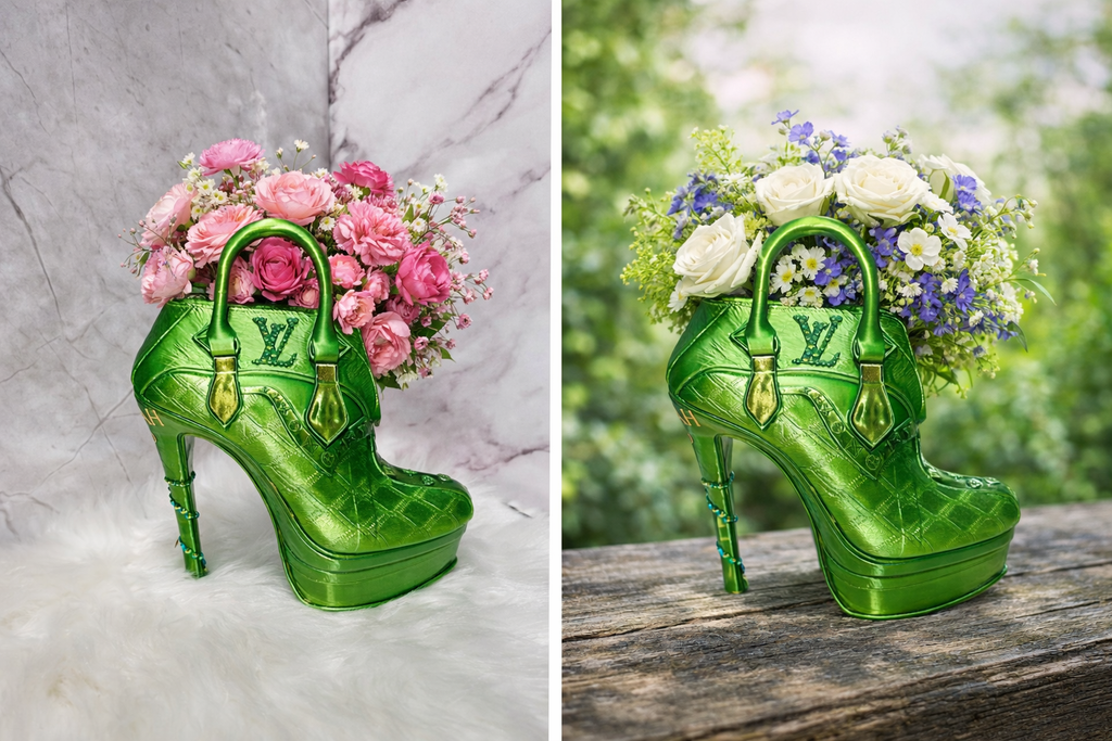 Luxury High Heel Shoe Planter | Designer Inspired Green Stiletto Flower Vase | Unique Home Decor Gift for Mom, Fashion Lovers & Events