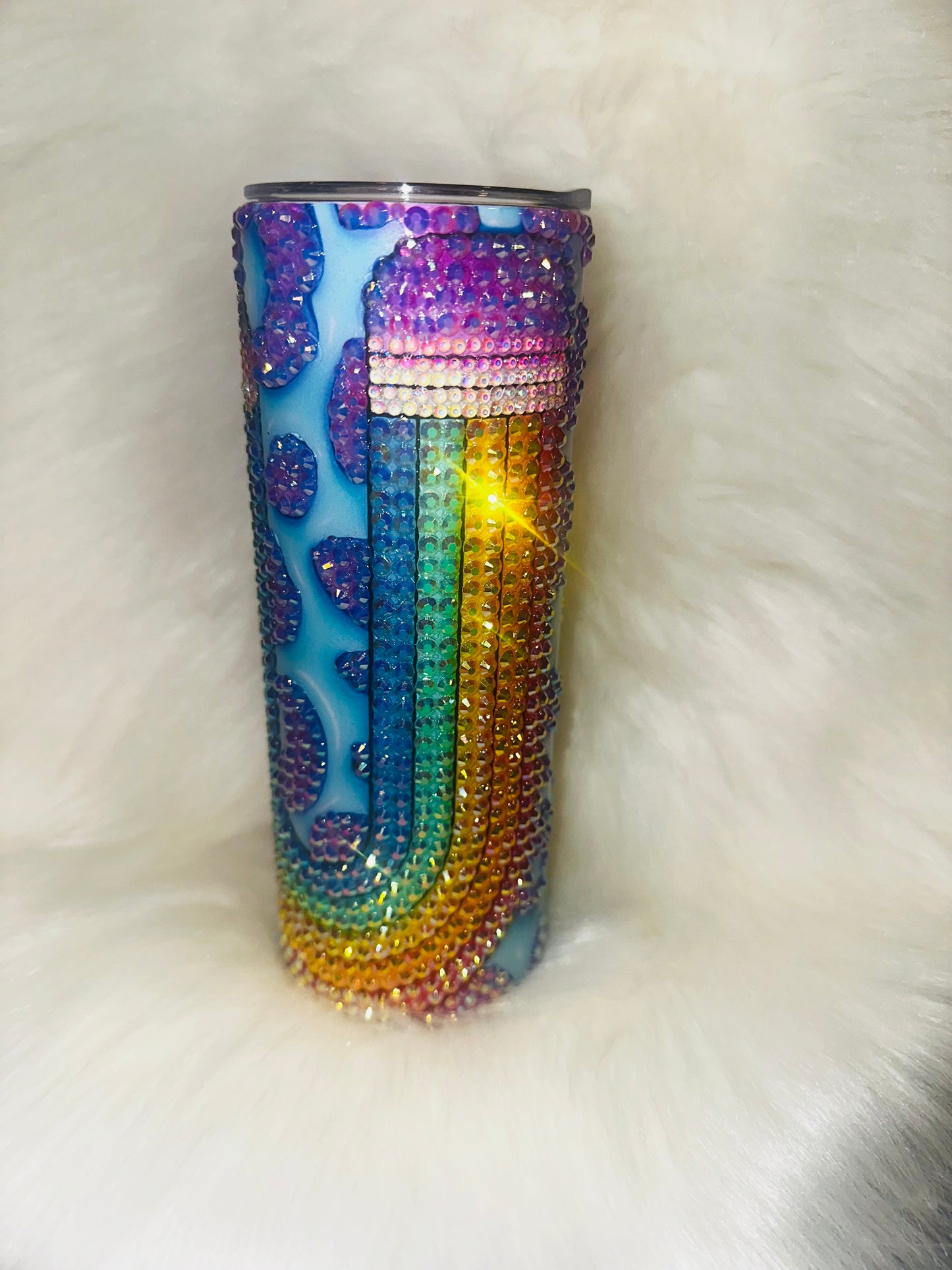 Rainbow Teacher Sublimation Cup with Rhinestone Finish | Personalized Teacher Gift | Custom Sticker Paper Design