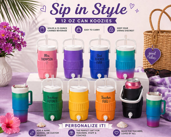 3D Printed Can Cooler with Handle and Straw Lid | Includes Chapstick Holder