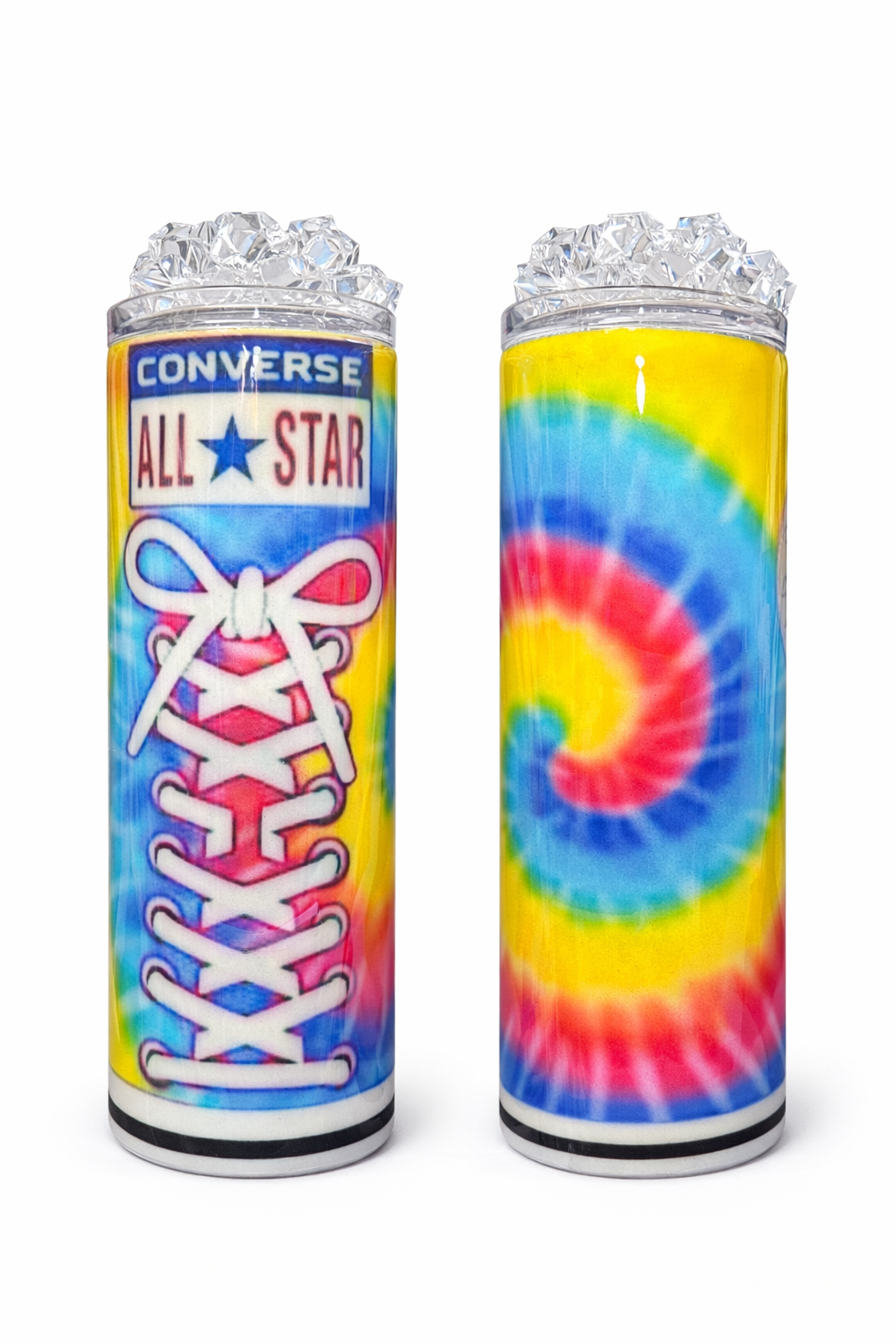 Tie Dye Sneaker Inspired 20oz Skinny Tumbler with Ice Lid – Retro Rainbow Stainless Steel Epoxy Cup