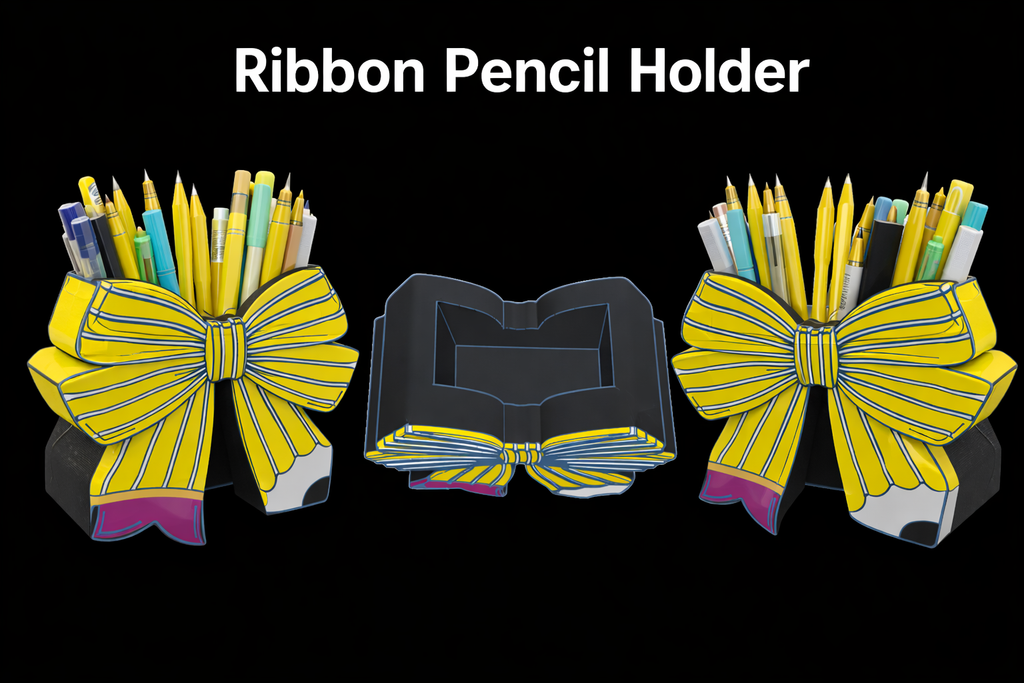 3D Printed Ribbon Pencil Holder – Cute Bow Desk Organizer for Kids | Back to School Pencil & Pen Holder
