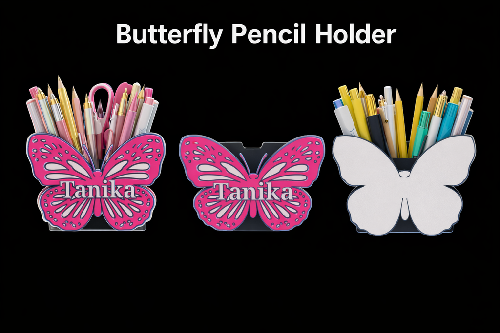Personalized Butterfly Pencil Holder – Custom Name 3D Printed Desk Organizer for Girls | Cute Pink Back to School Gift