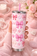 Pink Bow & Heart Tumbler | Handmade Girly Valentine Cup | Physical Tumbler Only