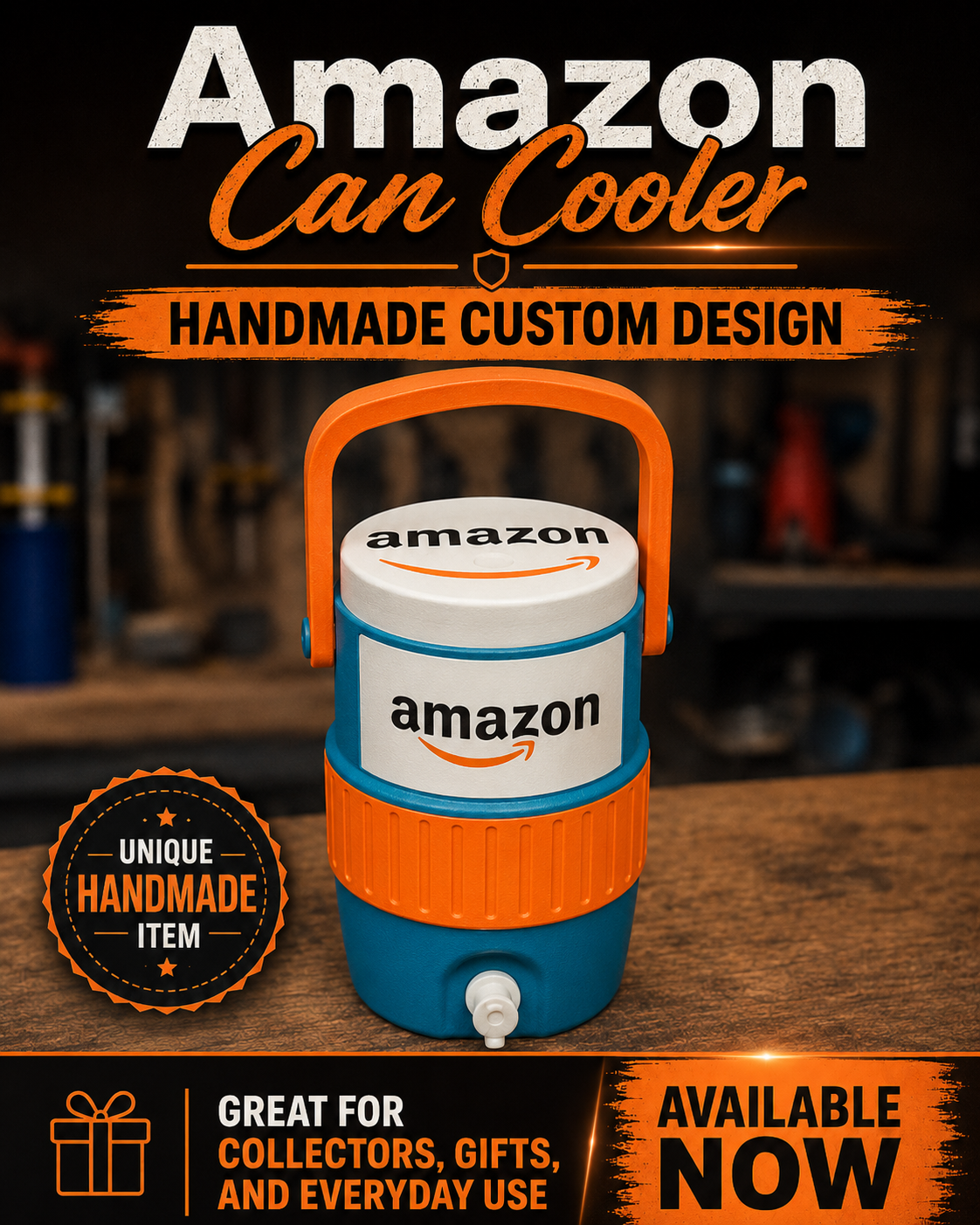 Amazon-Inspired Handmade Can Cooler | Orange & Teal Custom Collector Cooler