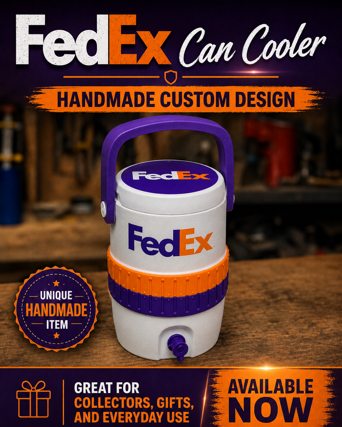 FedEx-Inspired Handmade Can Cooler | Purple & Orange Custom Cooler