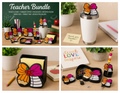 Teacher Bundle with various desk accessories on a wooden surface.