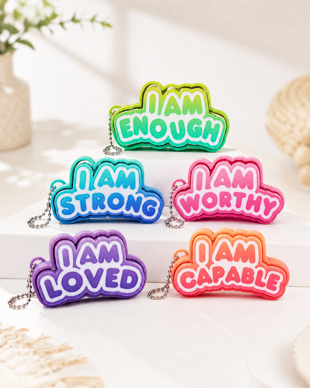 Affirmation Fidget Clicker Keychain, Positive Sensory Toy, Anxiety Relief Gift