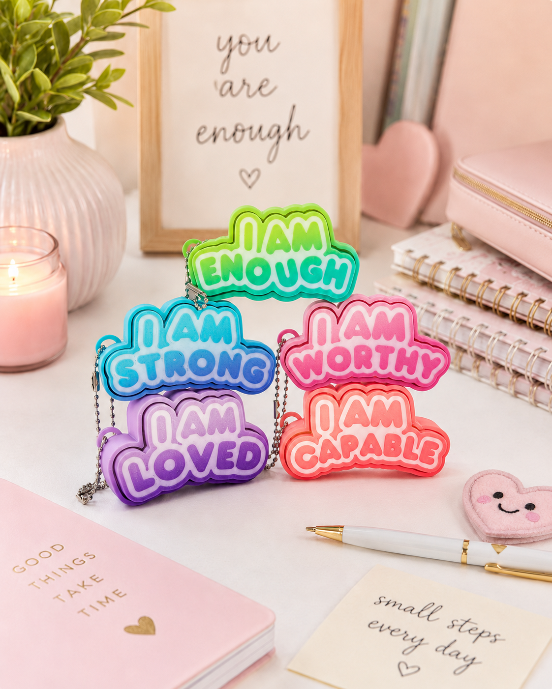 Affirmation Fidget Clicker Keychain, Positive Sensory Toy, Anxiety Relief Gift