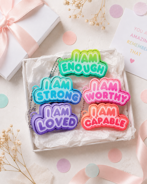 Affirmation Fidget Clicker Keychain, Positive Sensory Toy, Anxiety Relief Gift