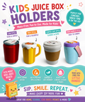 Kids Juice Box Holder | Spill Proof Juice Box Cup | 3D Printed Drink Holder for Kids | Toddler Cup Alternative | Lunch Box Accessory