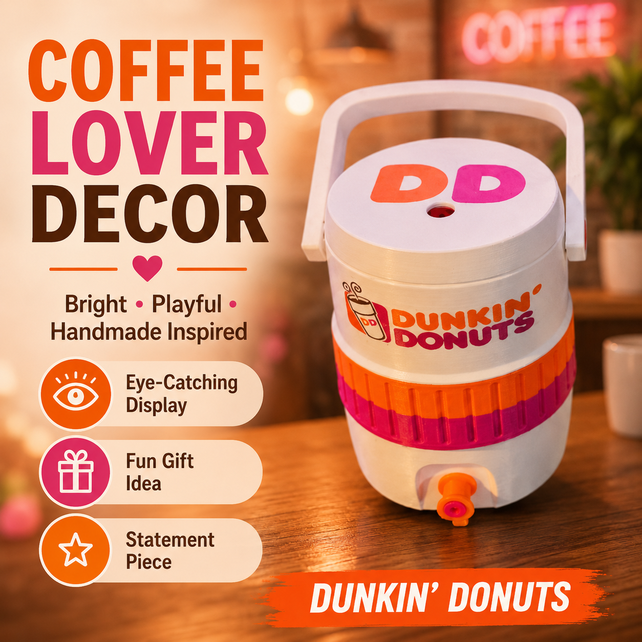 Coffee Lover Decor, Donut Shop Inspired Decor, Handmade Coffee Bar Display, Cute Coffee Gift, Pink Orange Decor, Tiered Tray Shelf Decor