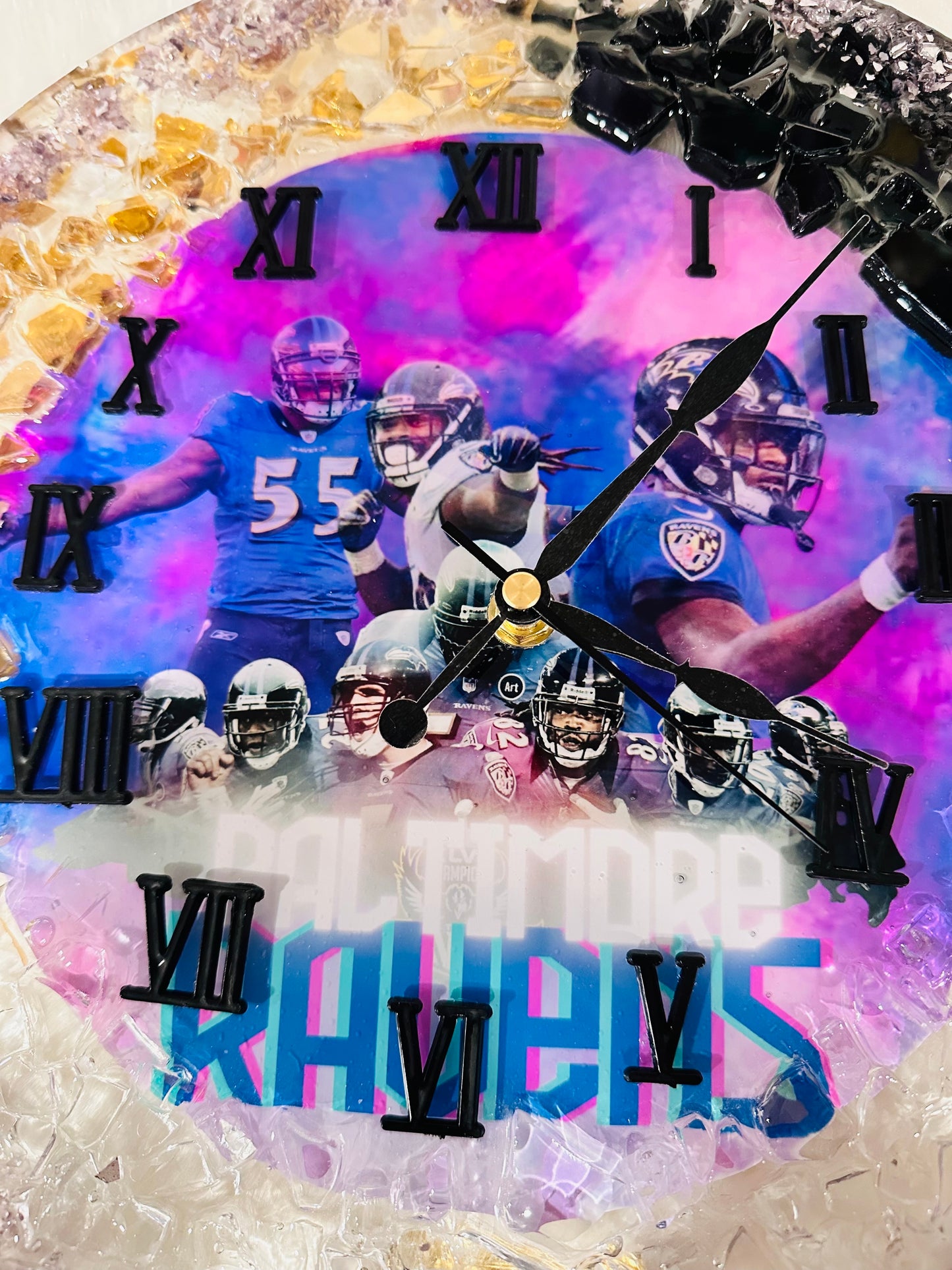 Ravens Fire Glass Clock