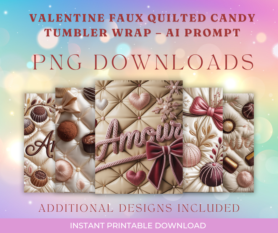 Luxury Valentine Faux Quilted Candy Tumbler Wrap PNG | Chocolate Truffle & Pearl Design | 20oz Skinny Sublimation Wrap