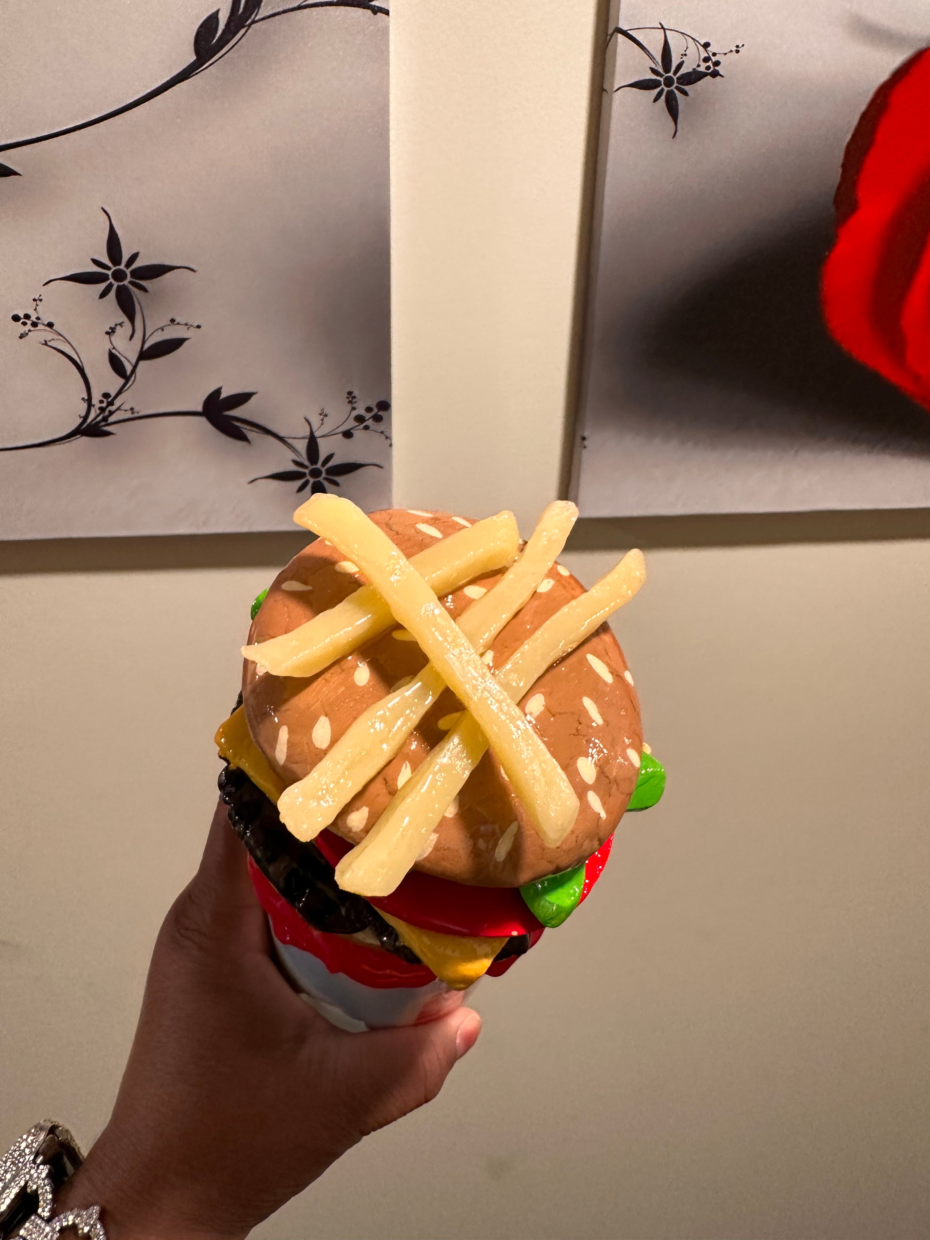 Burger King Inspired 3D Tumbler – Hand Sculpted Food Topper – 20oz Epoxy Custom Cup – Realistic Burger & Fries Lid – Unique Handmade Gift