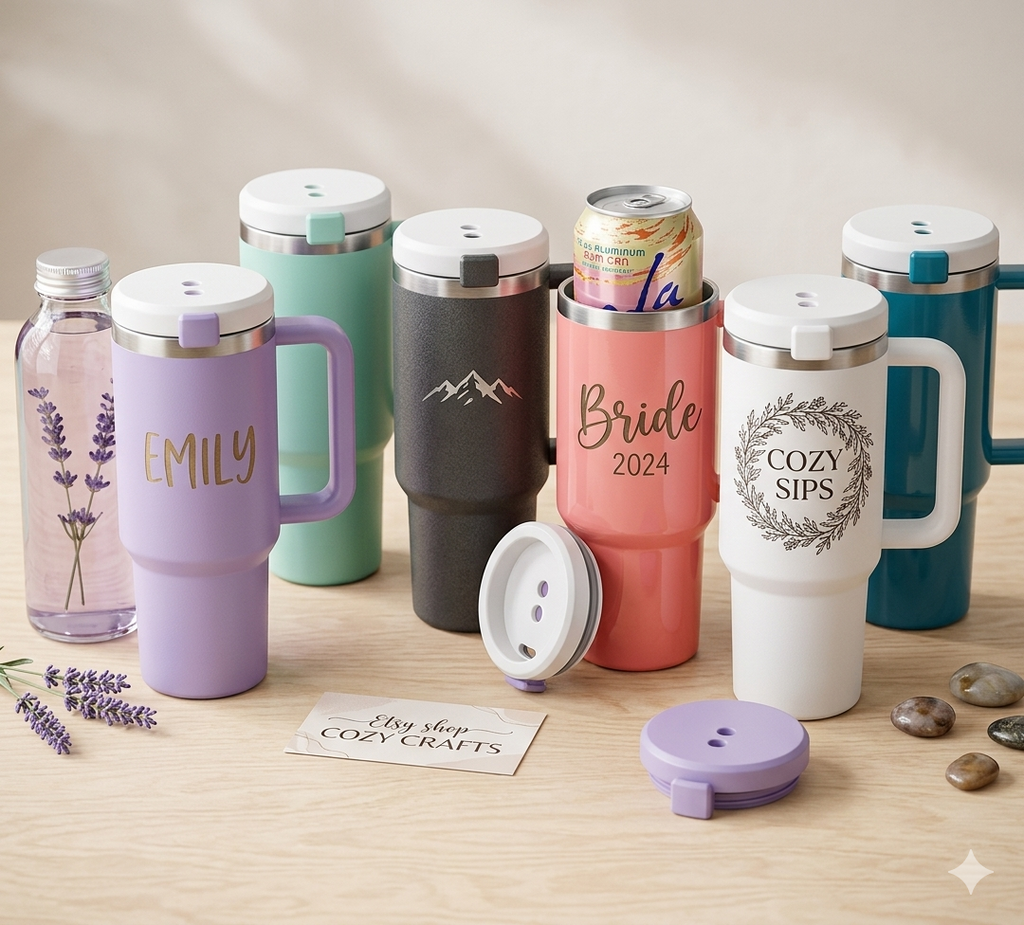 3D Printed - 12oz Slim Can Cooler with Handle – Personalized Drink Holder