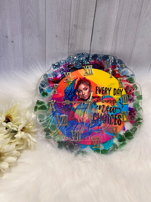 "Choices" Afro Lady Fire Glass Clock