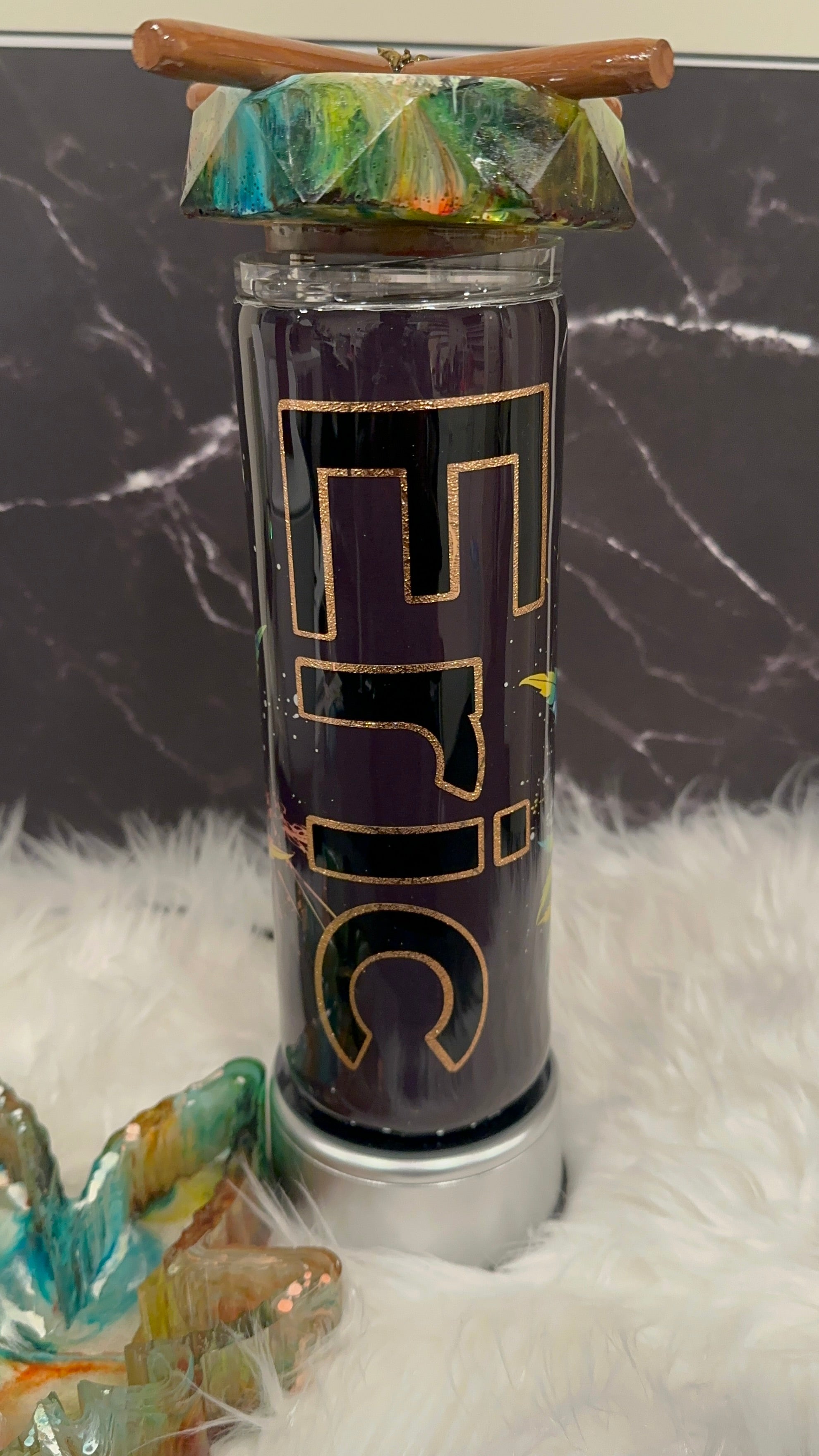 Luxury Cannabis Tumbler with Ashtray Lid | Custom Smoke Cup | Handcrafted Resin Ashtray Topper | Statement Smoking Cup