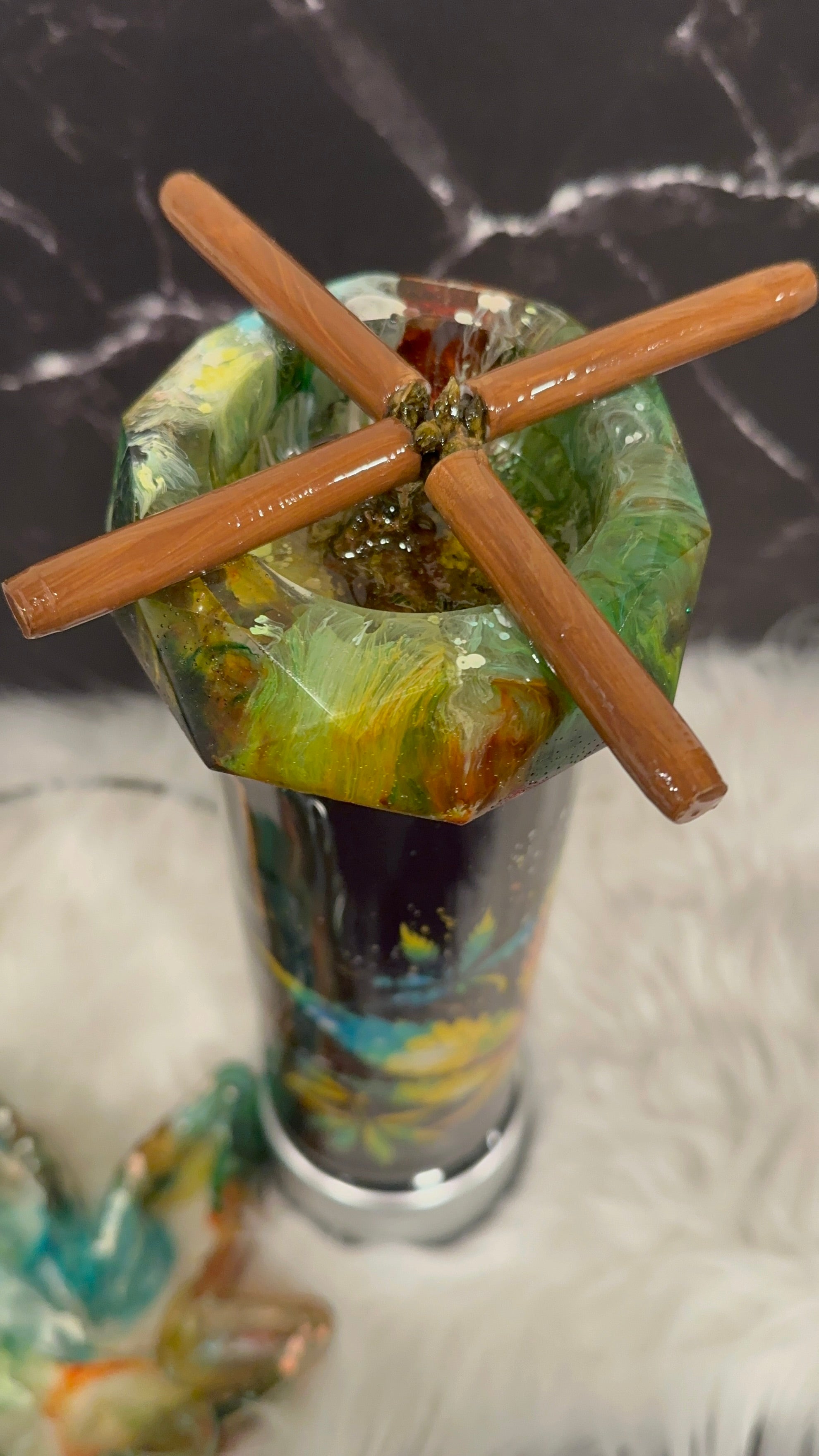 Luxury Cannabis Tumbler with Ashtray Lid | Custom Smoke Cup | Handcrafted Resin Ashtray Topper | Statement Smoking Cup