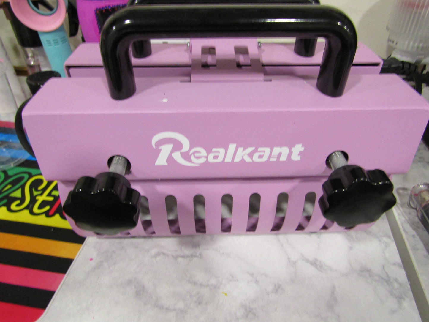 Realkant Portable Purple Tumbler Press - 500W Metal Heat Press for Tumblers, Mugs & More