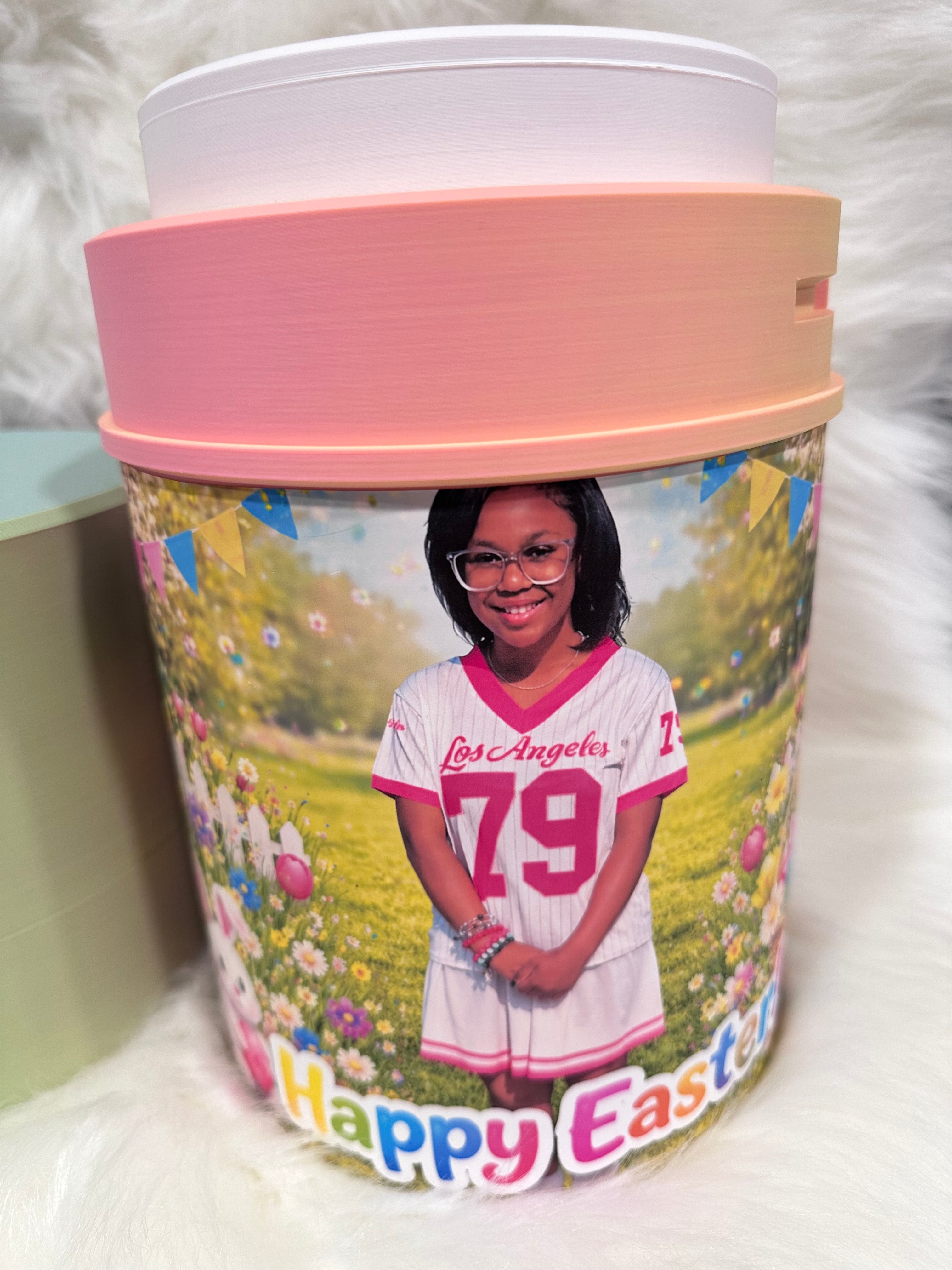Personalized Push Pop Easter Basket with Photo – Custom Pastel Easter Keepsake Bucket for Kids