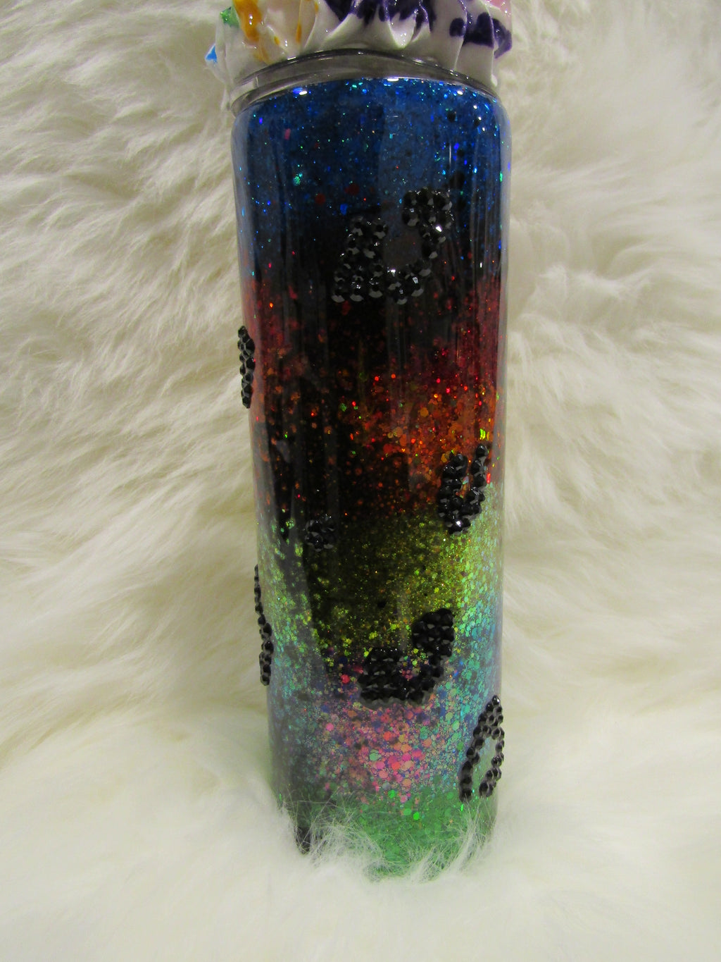 Custom “Mardi Gras Pride” Rainbow Rhinestone Tumbler with Whipped Cream Topper