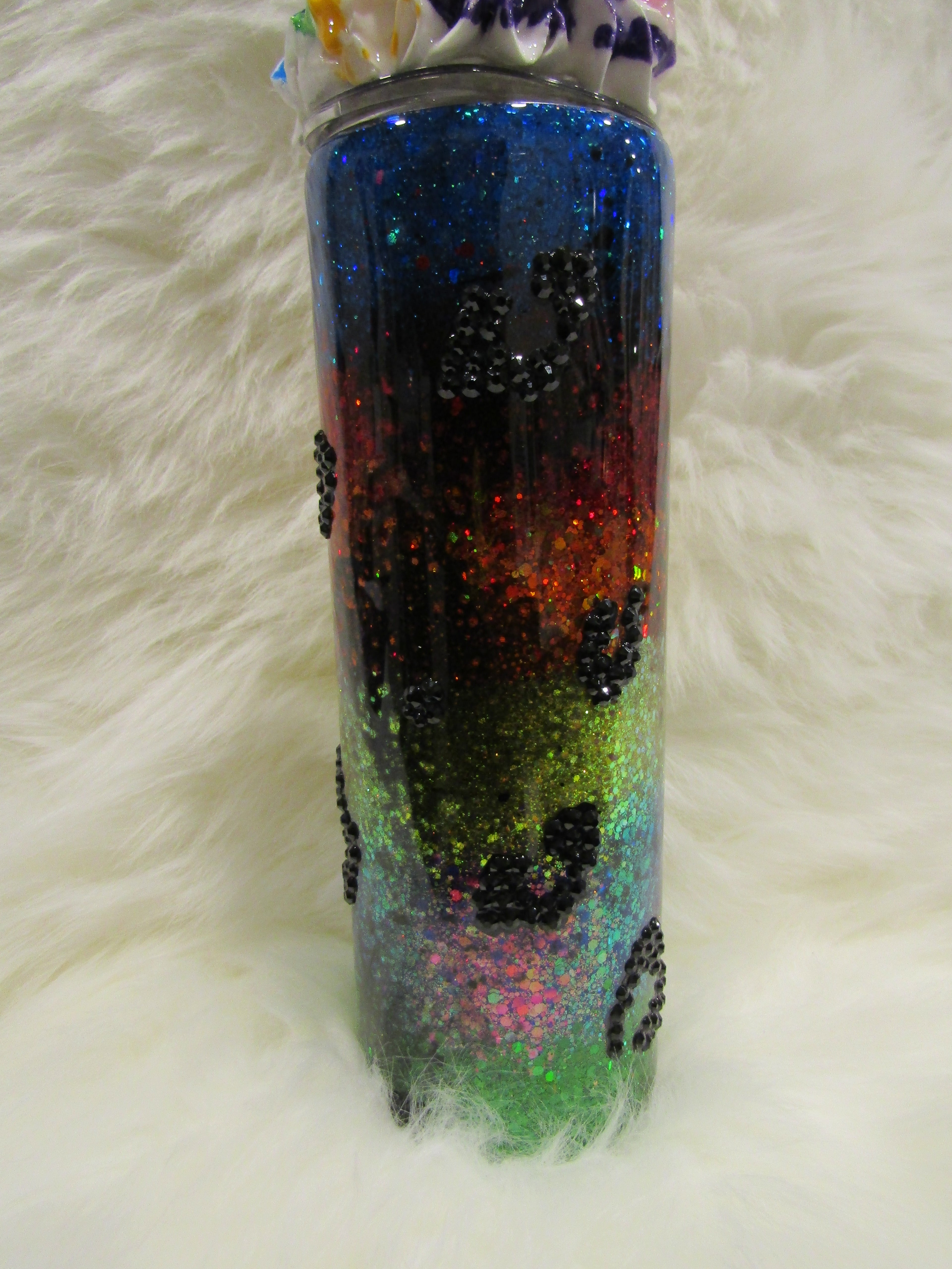 Custom “Mardi Gras Pride” Rainbow Rhinestone Tumbler with Whipped Cream Topper