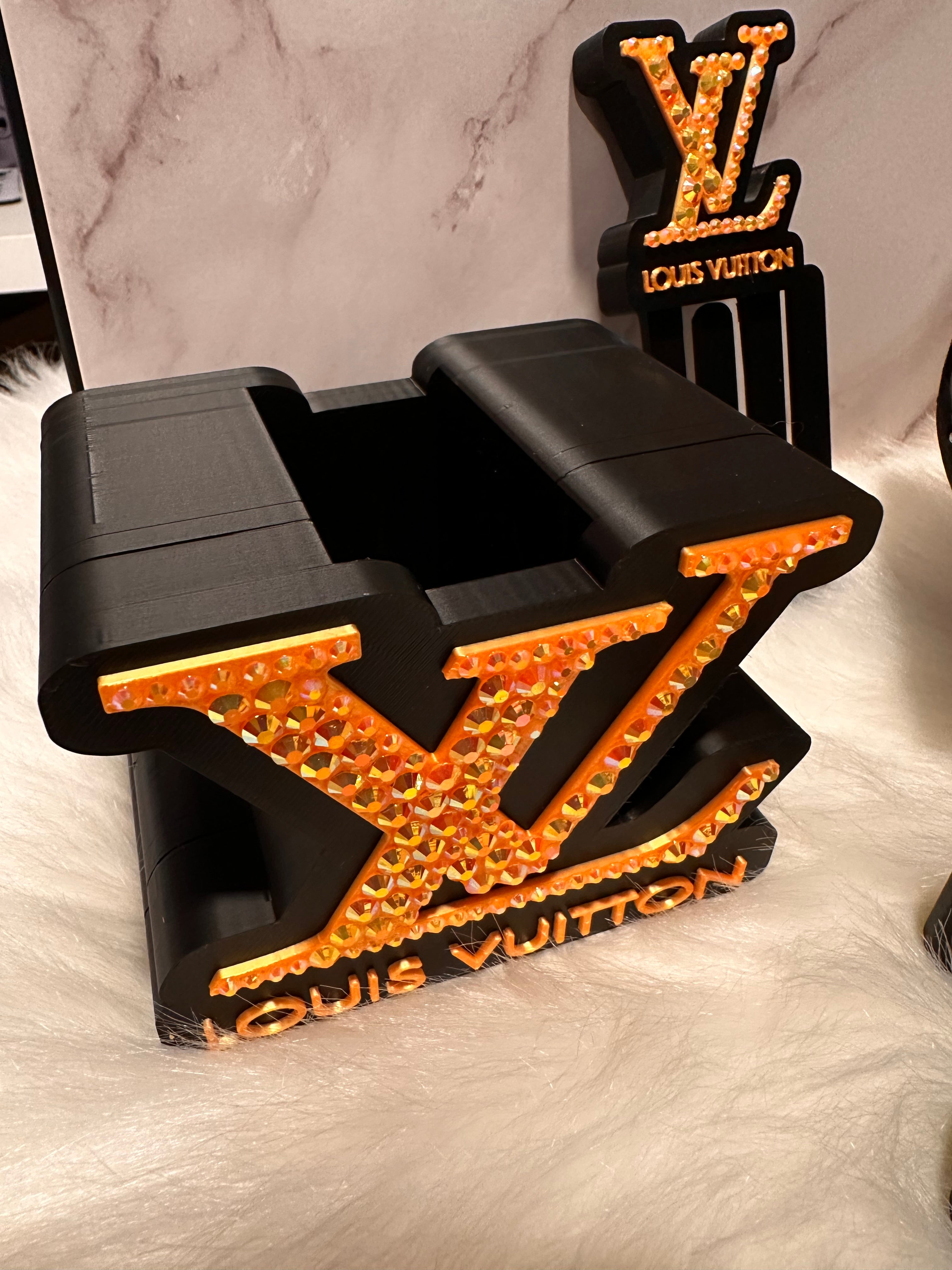 Luxury Bling Desk Set – Designer Inspired 3D Printed Glam Decor Bundle | Flower Planter Purse, Pen Holders, Trinket Tray & More