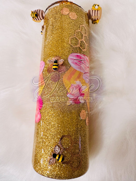 Floral Queen Bee Glitter Tumbler