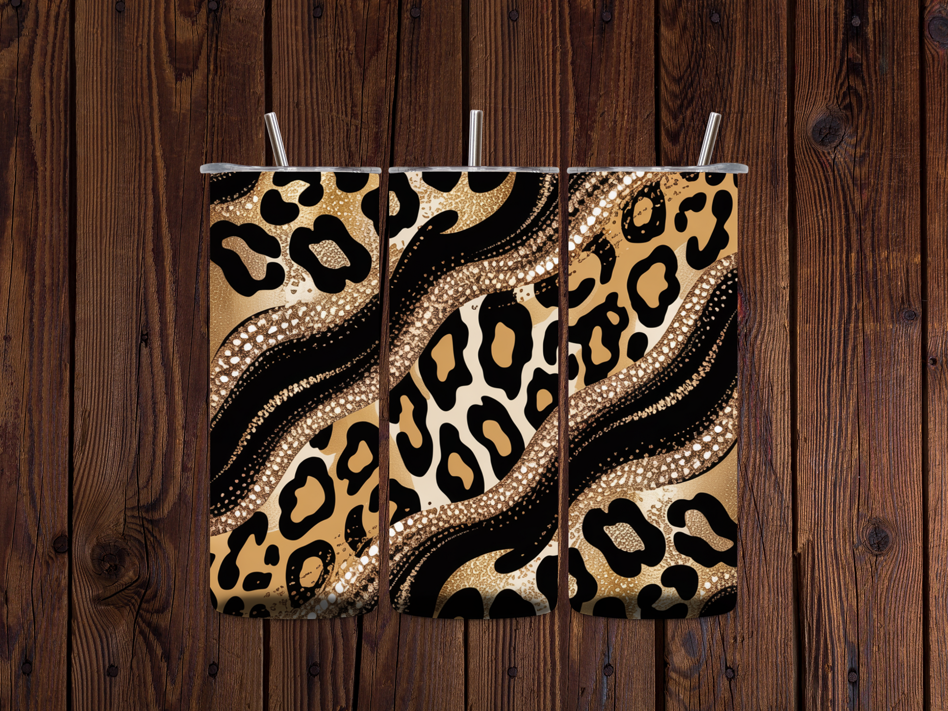 Leopard print design on a wooden background