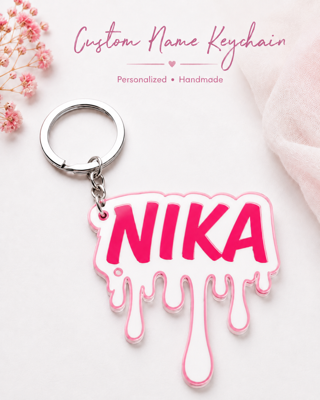 Custom Name Keychain | Personalized Drip Name Keychain | Acrylic Style Bag Charm | Handmade Name Keychain Gift | Custom Backpack Charm