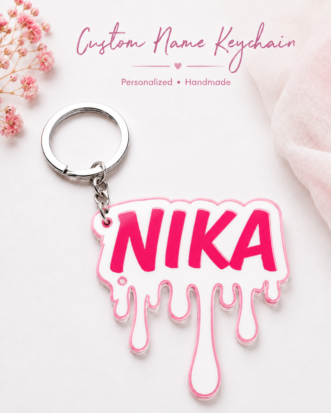 Custom Name Keychain | Personalized Drip Name Keychain | Acrylic Style Bag Charm | Handmade Name Keychain Gift | Custom Backpack Charm