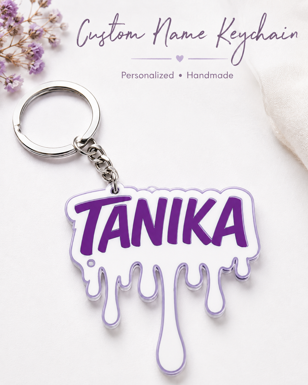Custom Name Keychain | Personalized Drip Name Keychain | Acrylic Style Bag Charm | Handmade Name Keychain Gift | Custom Backpack Charm