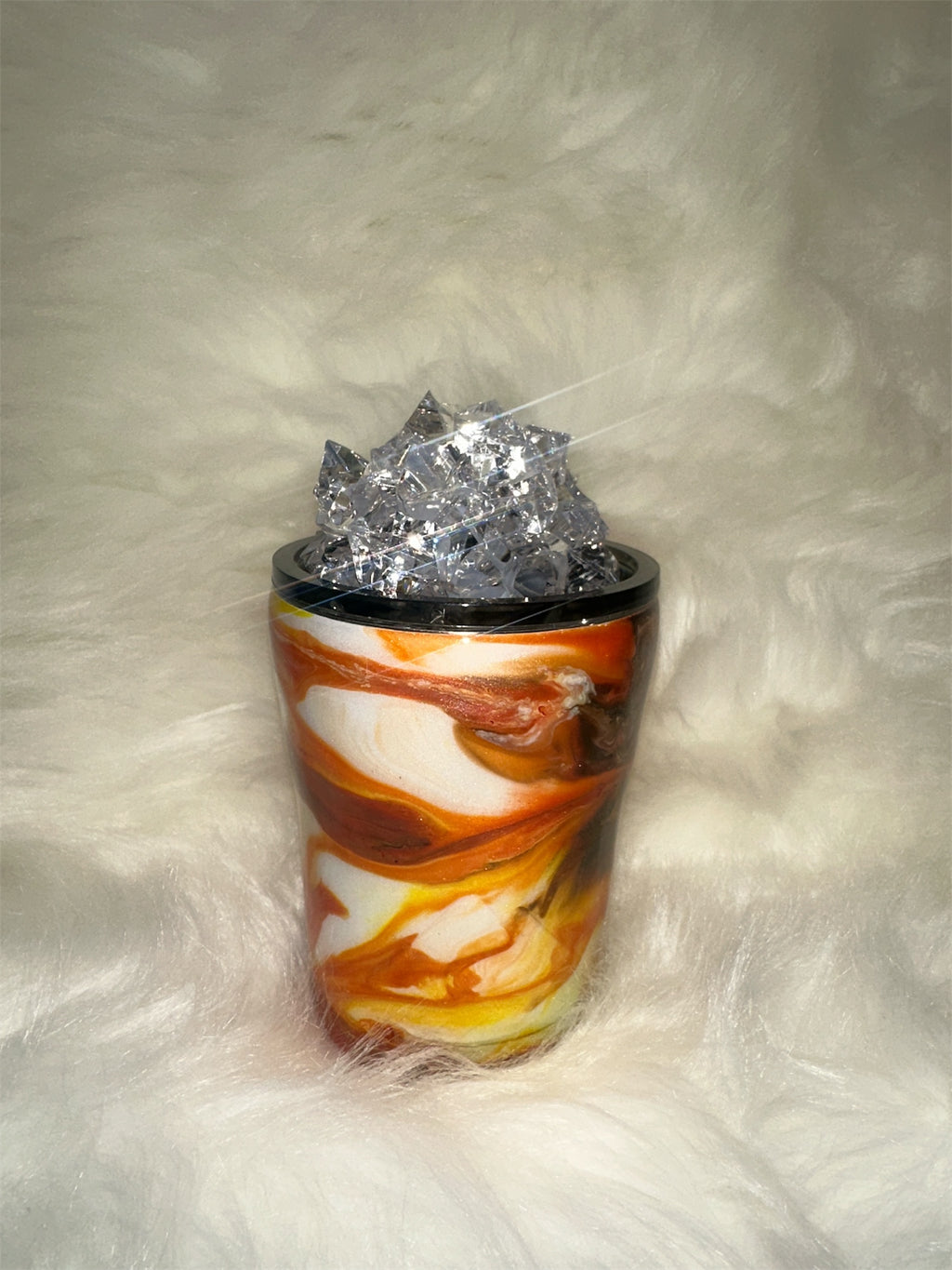 Orange Yellow and White Swirl Faux Ice Tumbler 12 oz