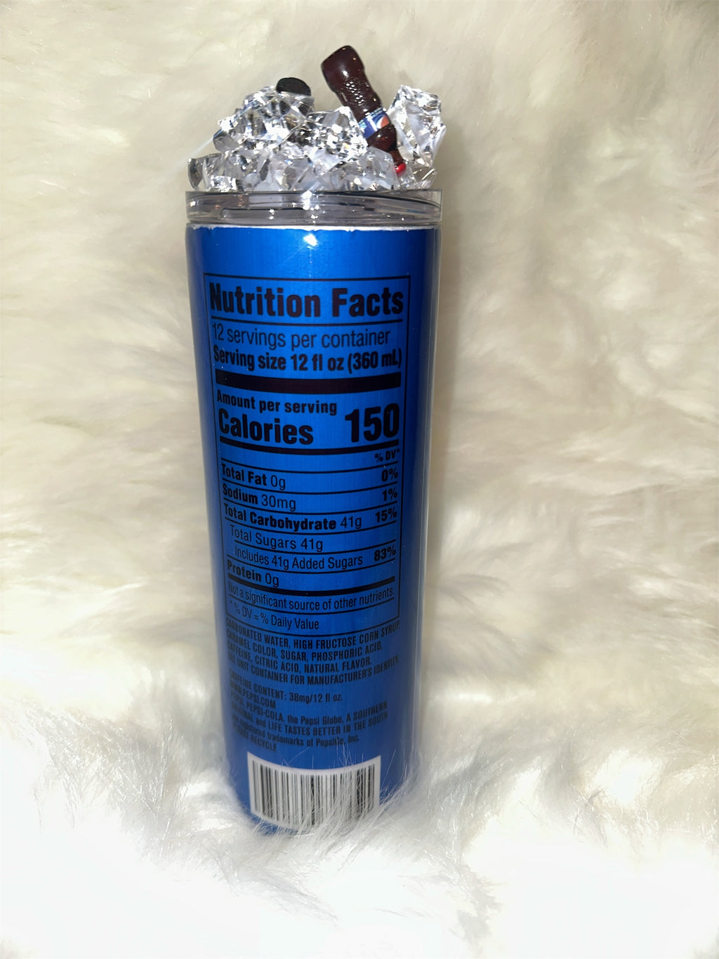 Pepsi Nutrition Facts Tumbler 20 oz with Faux Ice and Bottles