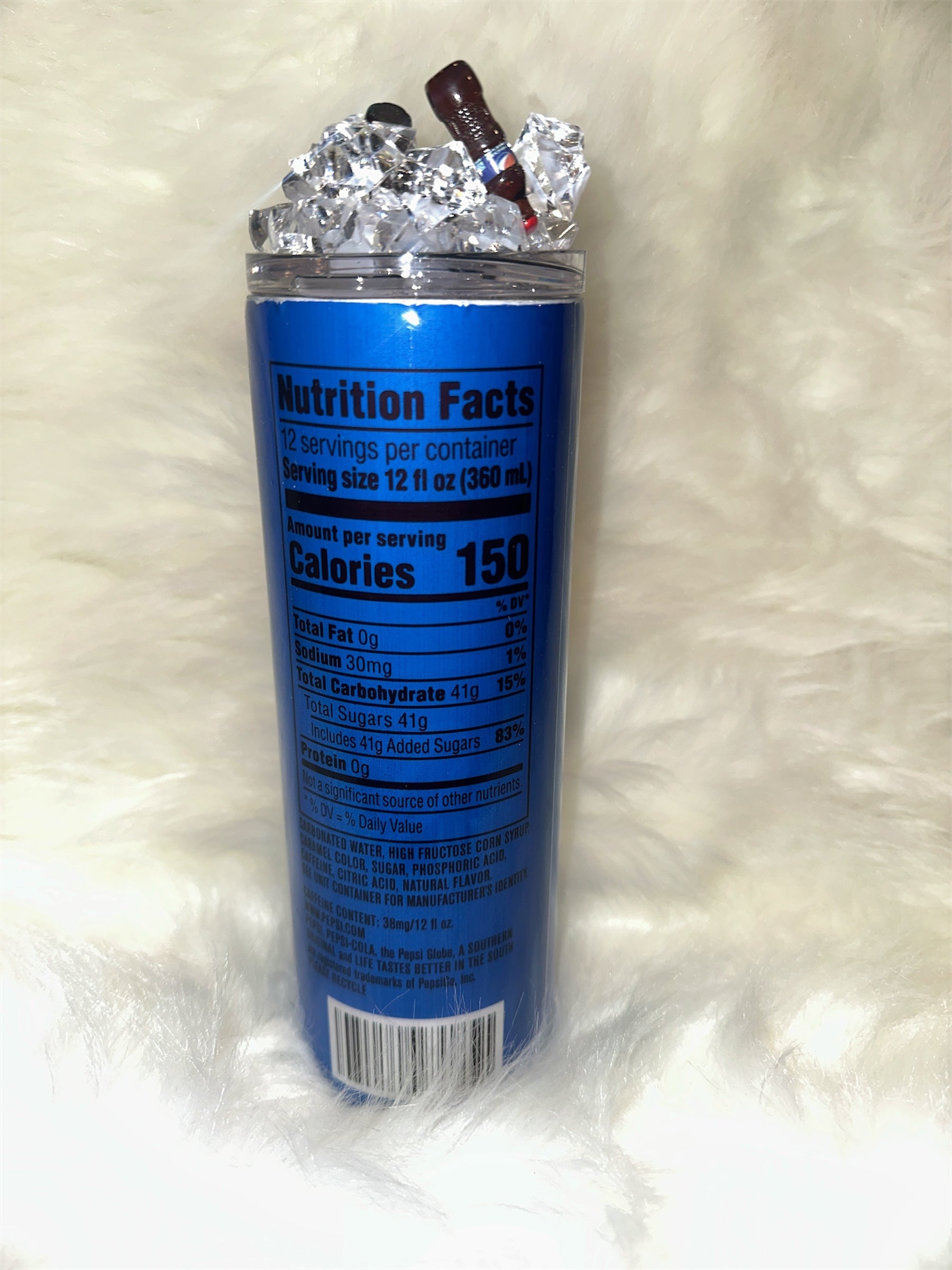 Pepsi Nutrition Facts Tumbler 20 oz with Faux Ice and Bottles