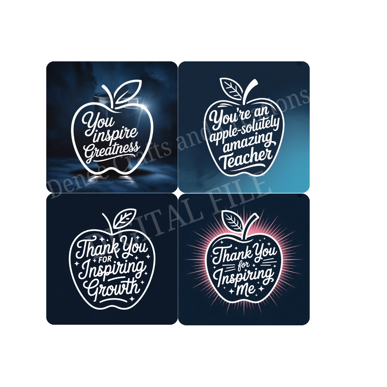 Teacher Appreciation Apple Quote Tumbler Wraps – Digital Download (4 PNG Files for 20oz Skinny Tumblers)