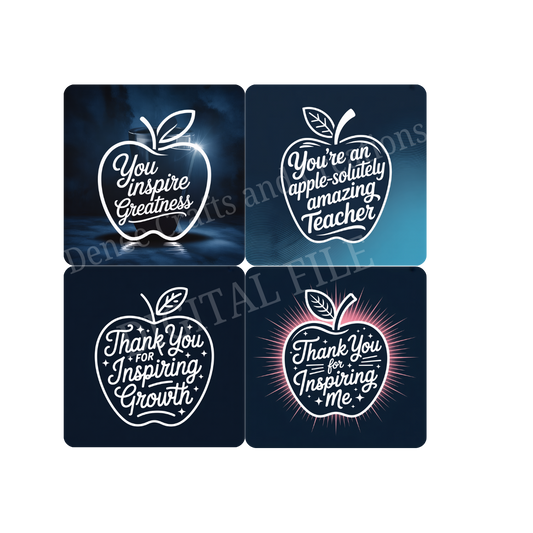 Teacher Appreciation Apple Quote Tumbler Wraps – Digital Download (4 PNG Files for 20oz Skinny Tumblers)