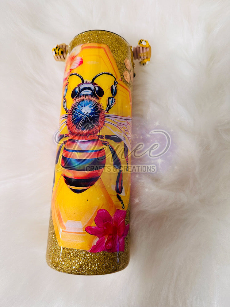 Floral Queen Bee Glitter Tumbler