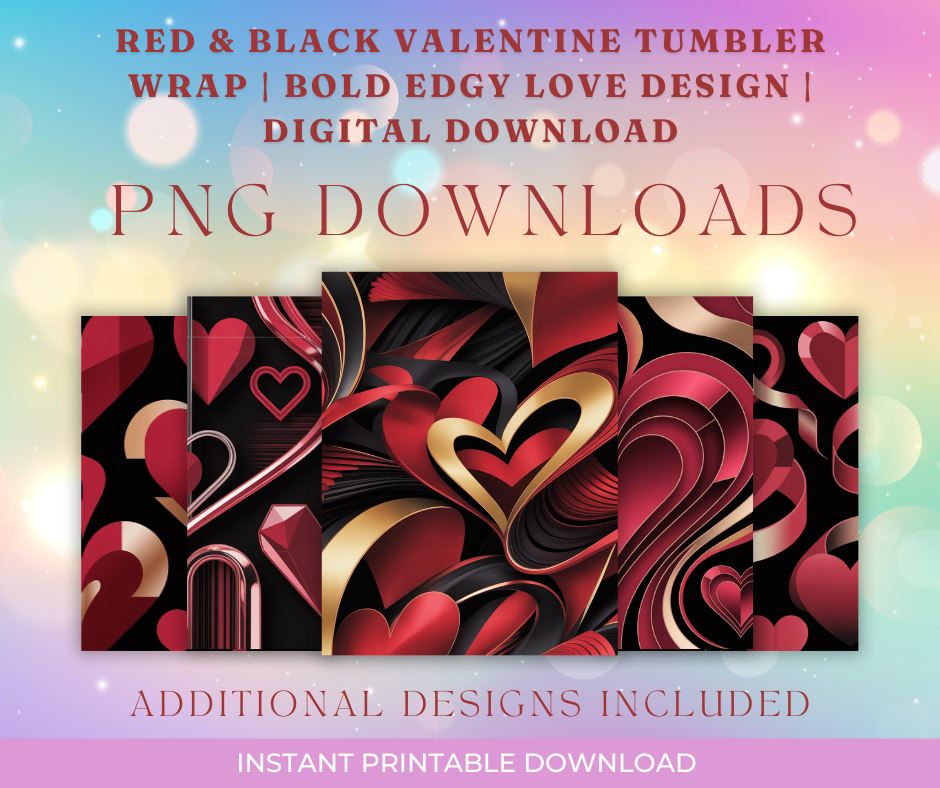 Red & Black Valentine Tumbler Wrap | Bold Edgy Love Design | Digital Download