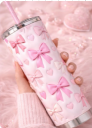 Pink Bow & Heart Tumbler | Handmade Girly Valentine Cup | Physical Tumbler Only