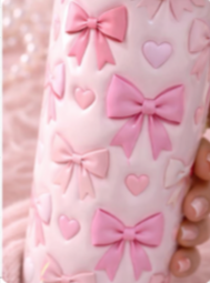 Pink Bow & Heart Tumbler | Handmade Girly Valentine Cup | Physical Tumbler Only